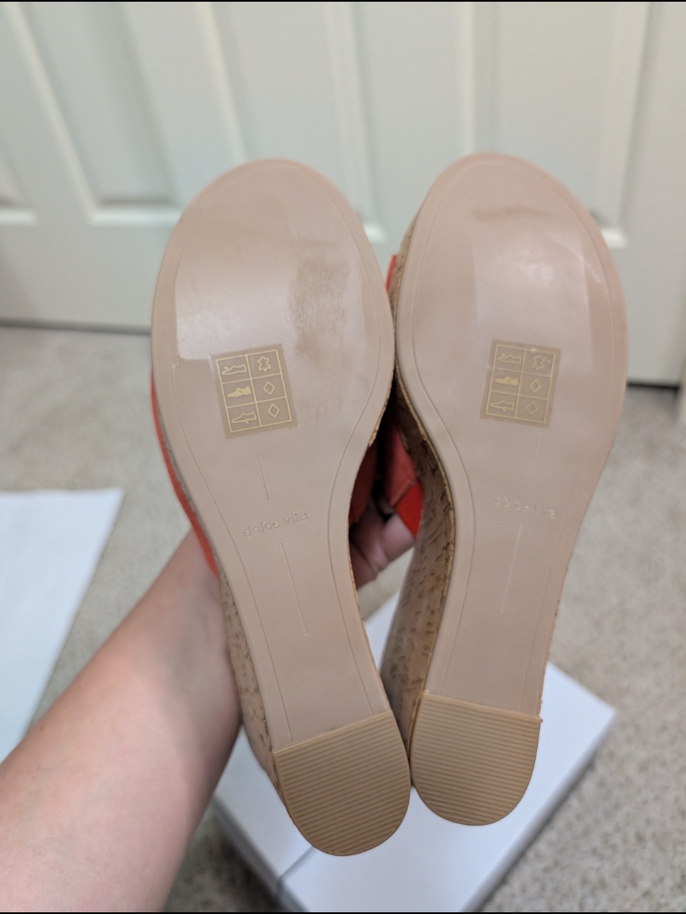 Dolce Vita Orange Suede Cork Platform Wedge Mules - Picture 6 of 6